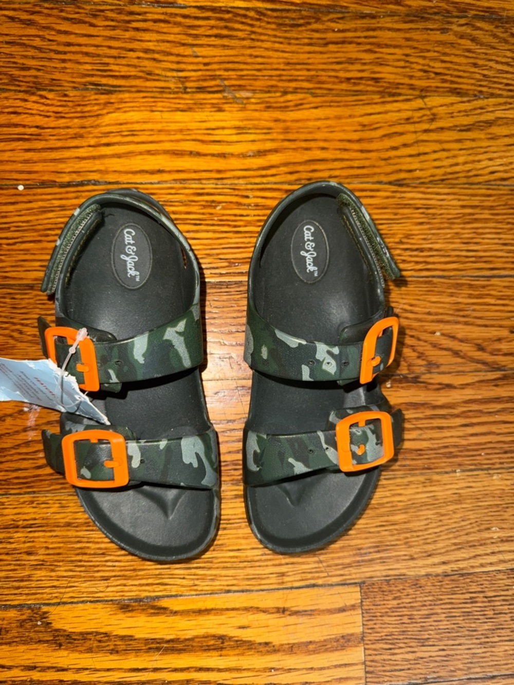 Cat & Jack Green Camo Sandals with Orange Buckles